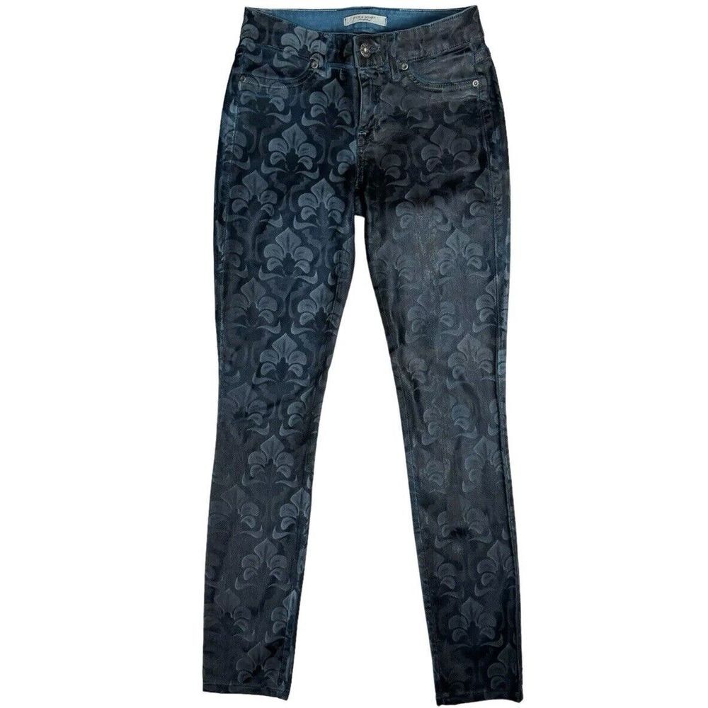 Rich & Skinny Coated Floral Print‎ Skinny Jeans Size 25 Low Rise Sleek